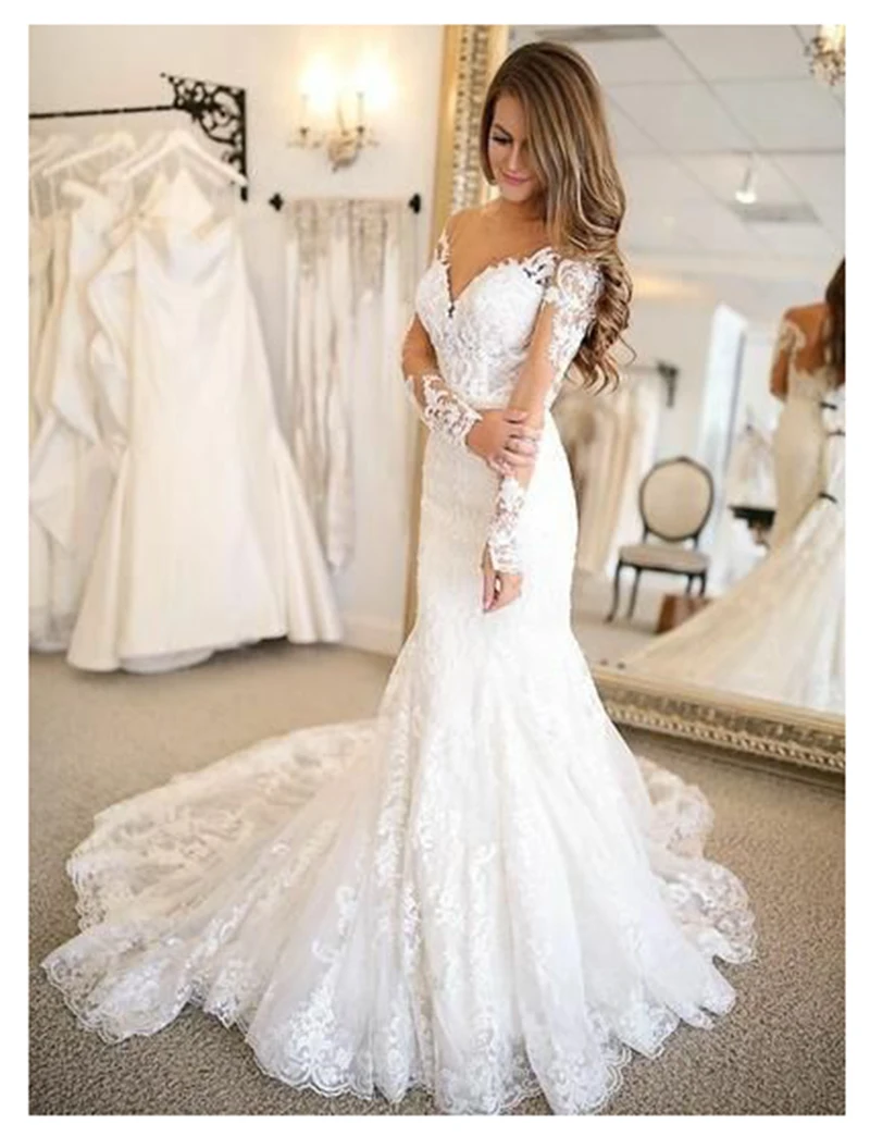 2019 mermaid Wedding Dresses Long Sleeves Lace Bride Wedding Gowns Elegant Train White Wedding Gowns Custom Made
2019 mermaid Wedding Dresses Long Sleeves Lace Bride Wedding Gowns Elegant Train White Wedding Gowns Custom Made