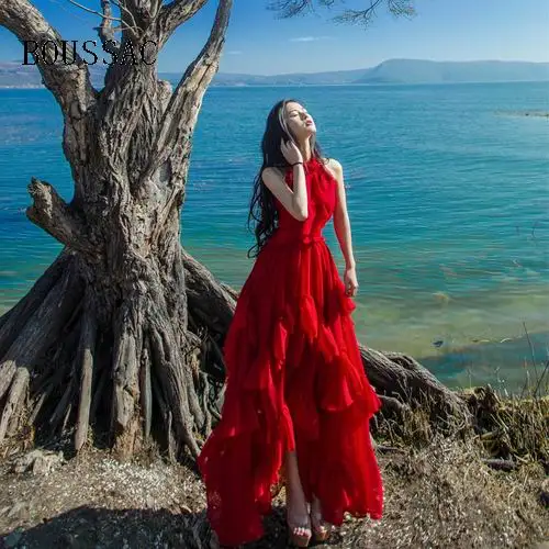 In The Summer of 2018 New Han Edition Fashion Halter Off-the-shoulder Woman Dress Falbala Irregular Big Red Chiffon Dress
In The Summer of 2018 New Han Edition Fashion Halter Off-the-shoulder Woman Dress Falbala Irregular Big Red Chiffon Dress