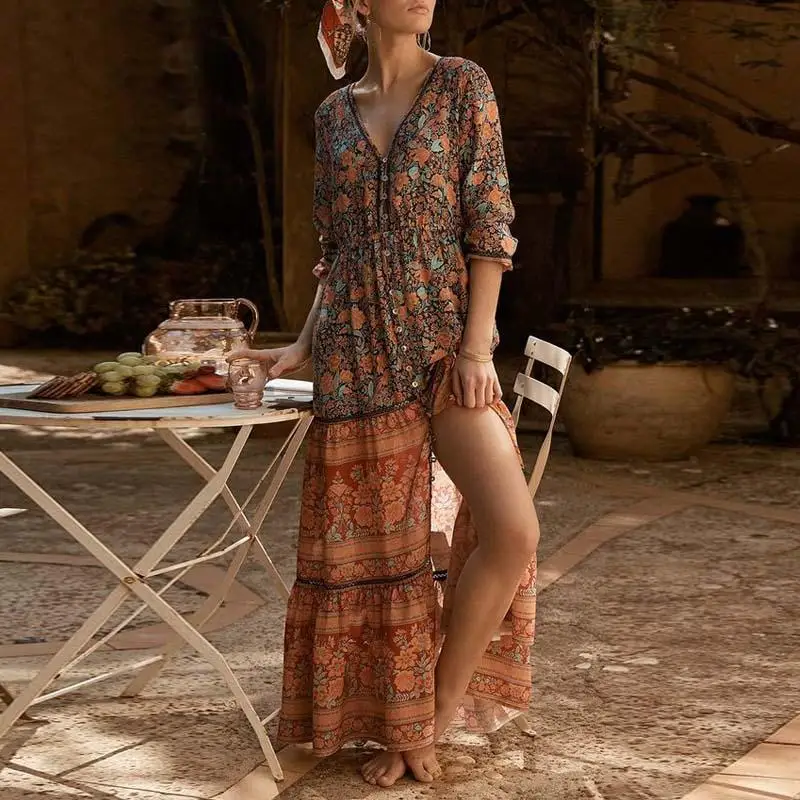 KHALEE YOSE Boho Floral Print Maxi Dress Women Summer Long Sleeve Dresses Button Front V-neck Hippie Gypsy Beach Dresses 2019
KHALEE YOSE Boho Floral Print Maxi Dress Women Summer Long Sleeve Dresses Button Front V-neck Hippie Gypsy Beach Dresses 2019