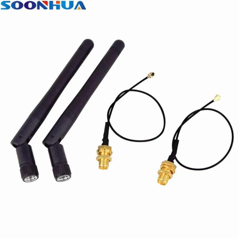 

SOONHUA 2pcs 2.4GHz 3dBi WiFi Antenna For Wireless Router RP-SMA Male Connector Aerial PCI UFL IPX to RP SMA Pigtail Cable
