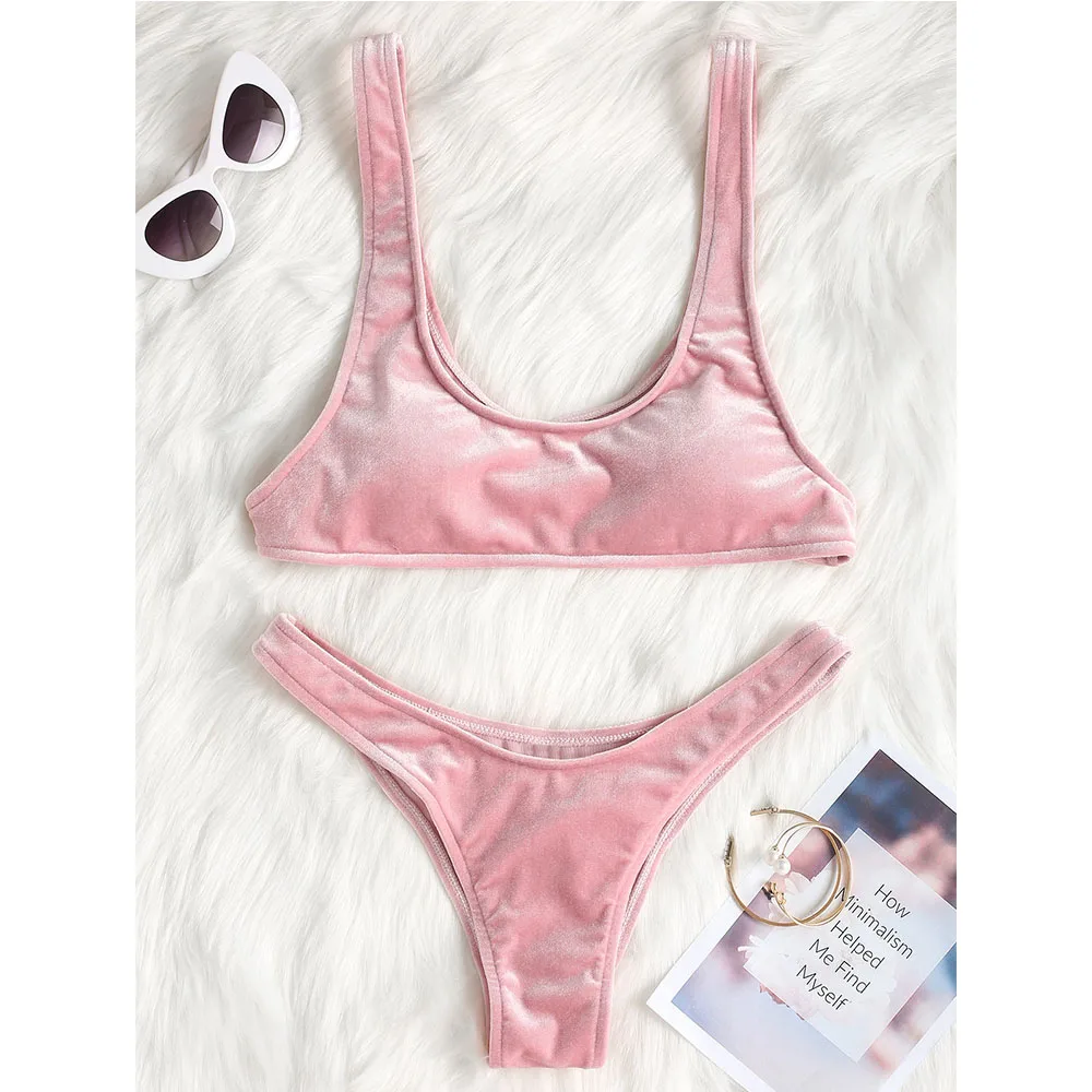 ZAFUL Velvet High Cut Bikini U Neck Women Swimsuit Padded Swimwear Brazilian Thong Bikini Solid Bathing Suit Summer Beach Wear
ZAFUL Velvet High Cut Bikini U Neck Women Swimsuit Padded Swimwear Brazilian Thong Bikini Solid Bathing Suit Summer Beach Wear