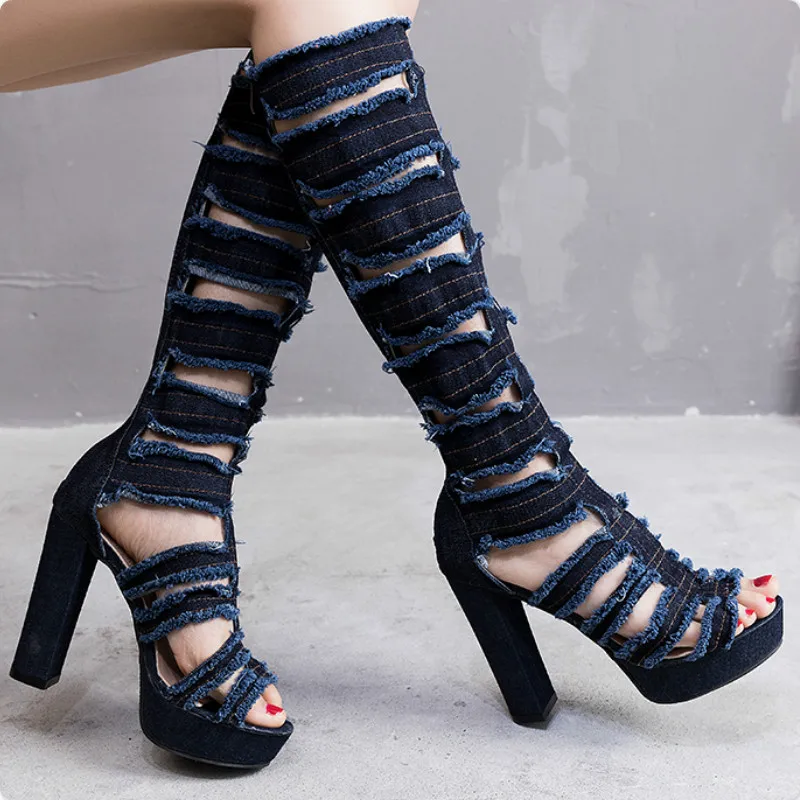 Women shoes Gladiator Hole Denim Boots Over Knee High Heels Platform Peep Toe zipper Sexy ladies sandals zapatos de mujer N63W
Women shoes Gladiator Hole Denim Boots Over Knee High Heels Platform Peep Toe zipper Sexy ladies sandals zapatos de mujer N63W