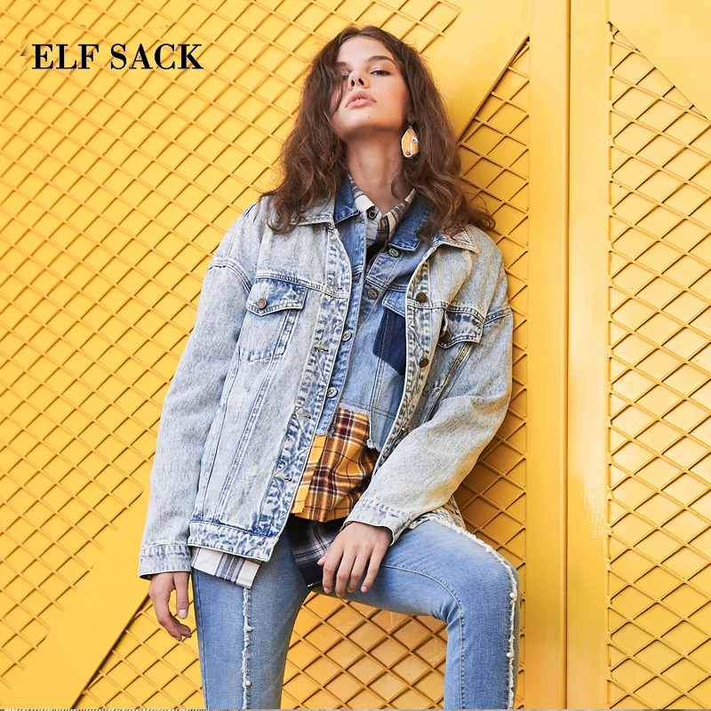 ELF SACK Autumn New Woman Jackets Cotton Solid Turn-down Collar Denim Women Coat Wide-waisted Outerwear Loose Femme Denim Jacket
ELF SACK Autumn New Woman Jackets Cotton Solid Turn-down Collar Denim Women Coat Wide-waisted Outerwear Loose Femme Denim Jacket