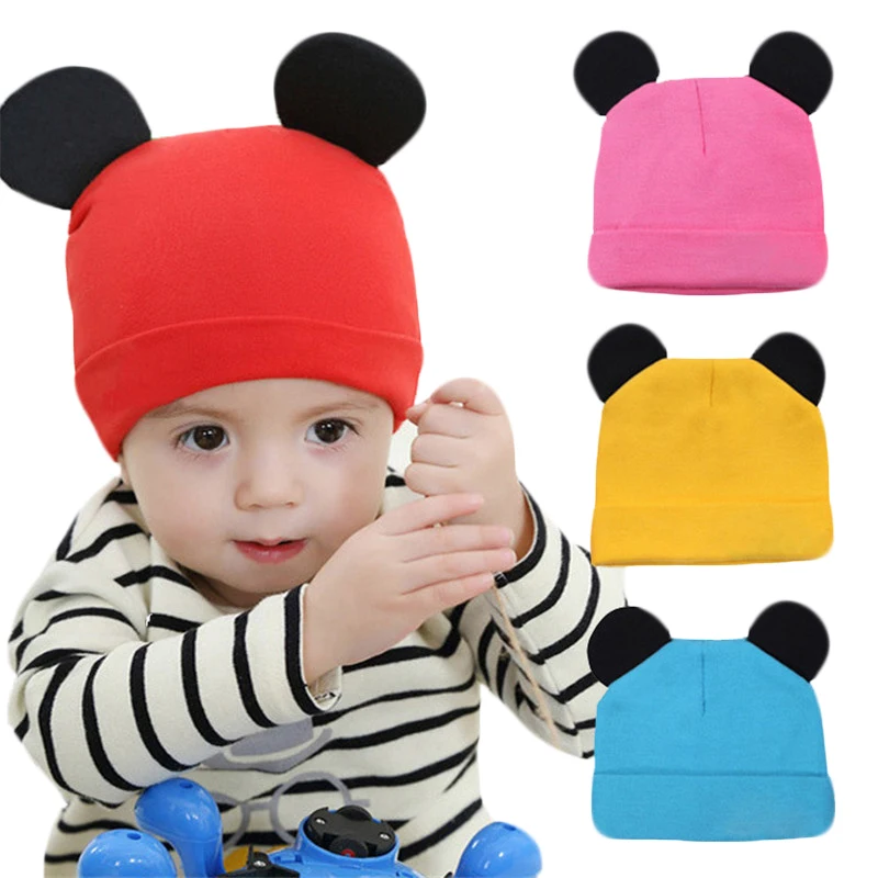 Детская хлопковая шапка с ушками медведя на осень/зиму | Аксессуары для одежды