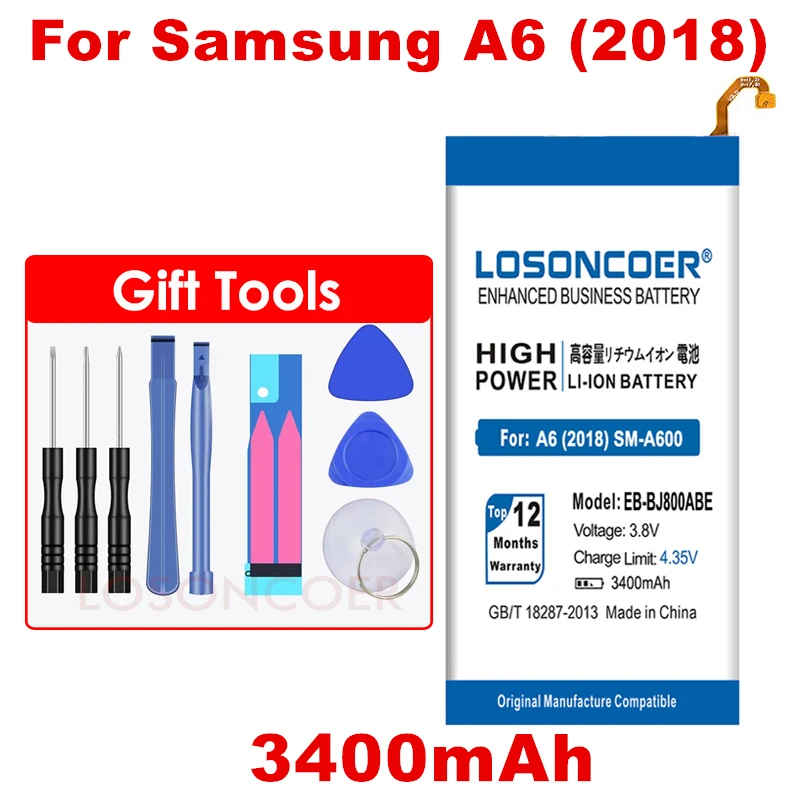 

LOSONCOER 3400mAh EB-BJ800ABE Batteries For Samsung Galaxy A6 (2018) SM-A600 A600F J6 J600F J800 Phone Battery+Tracking Number