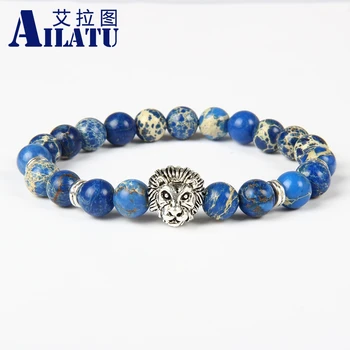 Ailatu New Design Wonderful Silver Color Lion Head 8mm Blue Sea Sediment Stone Beads Bracelet
Ailatu New Design Wonderful Silver Color Lion Head 8mm Blue Sea Sediment Stone Beads Bracelet