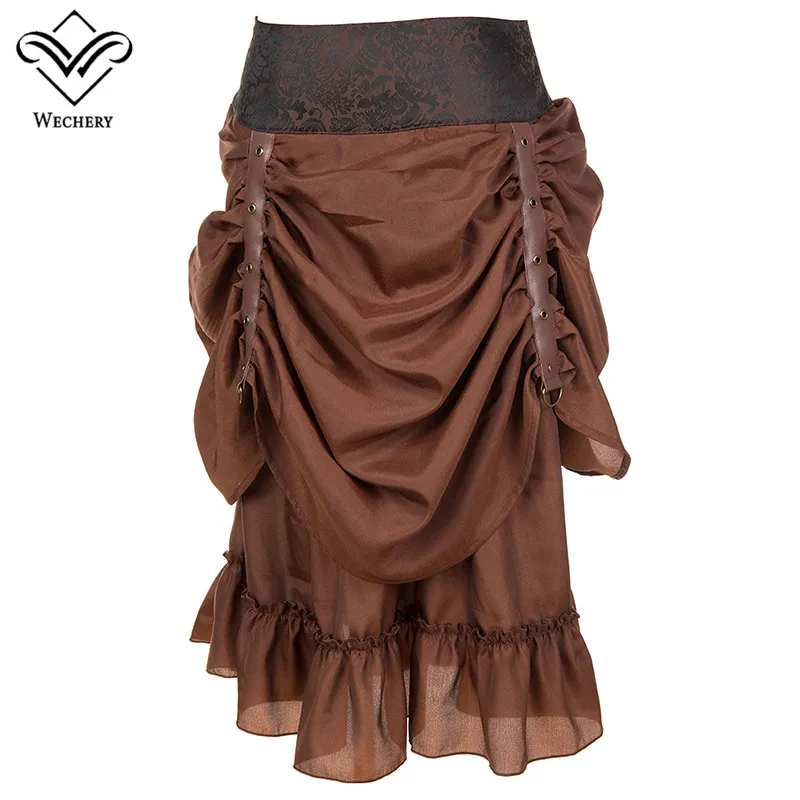 Wechery Gothic Skirt Pleated Elastic Waist Skirts for Women Brown Long Skirt High Quality Retro Vintage Costume for Party Shows
Wechery Gothic Skirt Pleated Elastic Waist Skirts for Women Brown Long Skirt High Quality Retro Vintage Costume for Party Shows