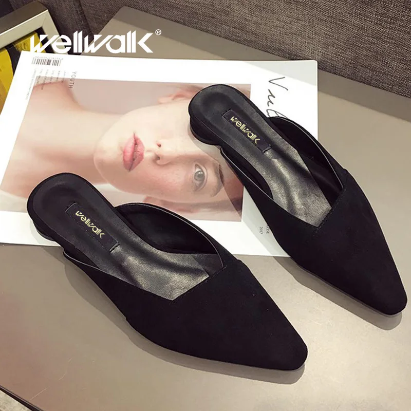 Wellwalk/женские шлепанцы на плоской подошве с острым носком, из искусственной замши, Фирменные женские модельные туфли без задника, Женская офисная обувь
Wellwalk/женские шлепанцы на плоской подошве с острым носком, из искусственной замши, Фирменные женские модельные туфли без задника, Женская офисная обувь