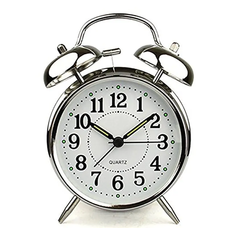 Adeeing 4 inch Silent Quartz Analog Twin Bell Alarm Clock with Nightlight and Loud Alarm