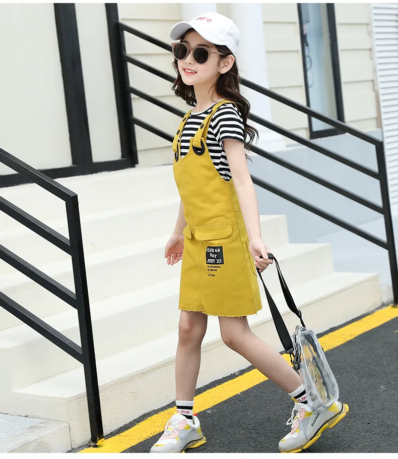 Girls Suspenders Dress 2 Pcs Set 2019 Summer Fashion Kids Stripe T-Shirts And Dresses Set For Girl 5 7 9 11 13 Year Clj144 40 Girls Suspenders Dress 2 Pcs Set 2019 Summer Fashion Kids Stripe T-Shirts And Dresses Set For Girl 5 7 9 11 13 Year Clj144 46