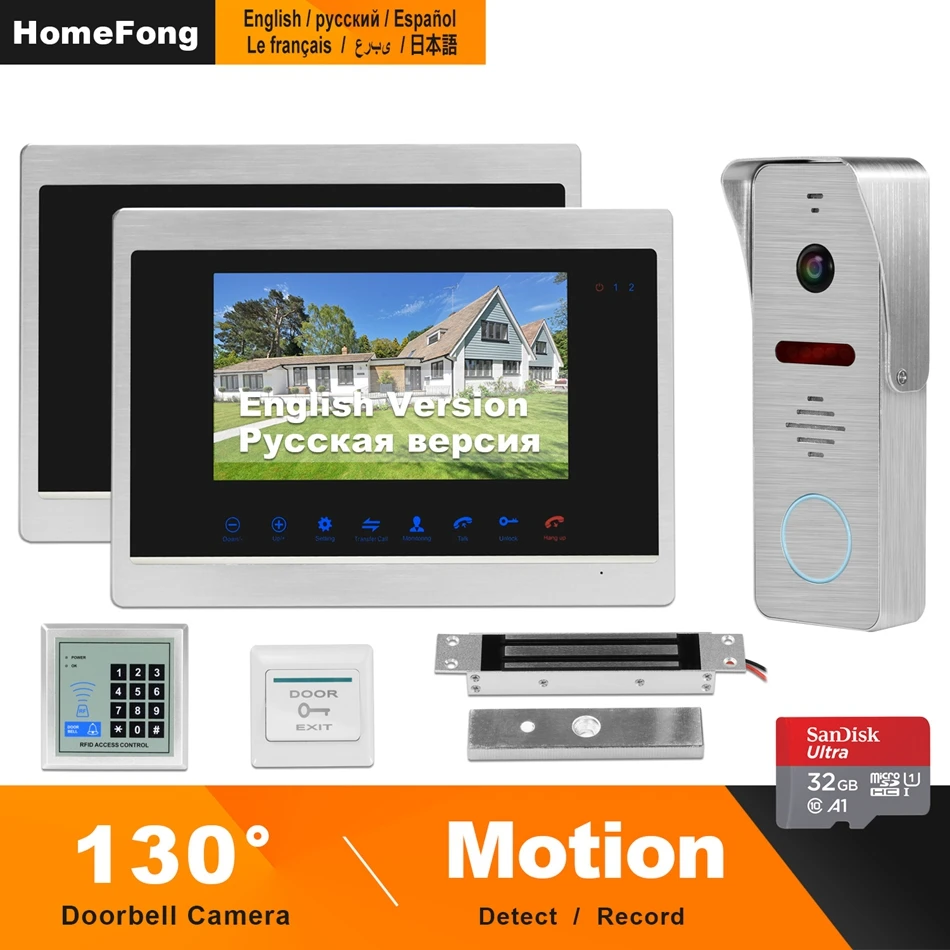 

HomeFong 7 inch Video Door Phone with 130°Angle Doorbell Camera Support Motion Detect Record for Home HD Video Intercom Doorbell