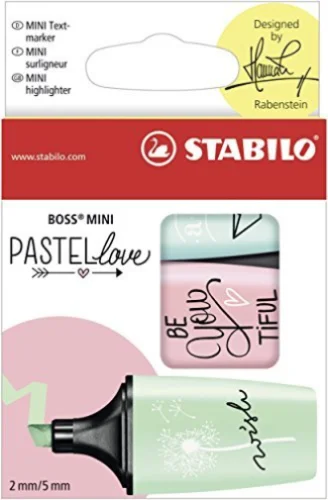 Pack of 3 Stabilo Boss Mini Pastel Love Highlighters Mint Blush & Turquoise Colors
Pack of 3 Stabilo Boss Mini Pastel Love Highlighters Mint Blush & Turquoise Colors