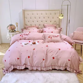 Pink strawberry Bedding Set Embroidery Bed Set Luxury tencel Bed Sheet Queen King size Duvet Cover Set Four or seven pieces
Pink strawberry Bedding Set Embroidery Bed Set Luxury tencel Bed Sheet Queen King size Duvet Cover Set Four or seven pieces