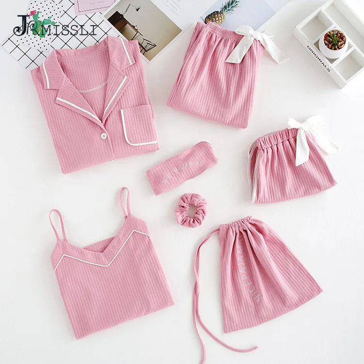 JRMISSLI 7 Piece Female 100% Cotton Pajamas Set Solid Long Sleeved Pants Women Nightgown Sleepwear
JRMISSLI 7 Piece Female 100% Cotton Pajamas Set Solid Long Sleeved Pants Women Nightgown Sleepwear