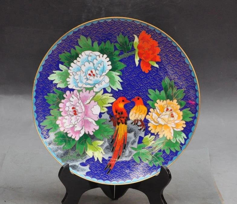 12"Old China Dynasties Palace Bronze Cloisonne Flower Bird Lucky Art Plates Tray
12"Old China Dynasties Palace Bronze Cloisonne Flower Bird Lucky Art Plates Tray
