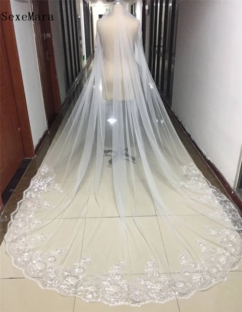 New High Quality Bridal Veil Sequins Appliques One Tier 3M Cathedral Wedding Veil with Comb White/Ivory
New High Quality Bridal Veil Sequins Appliques One Tier 3M Cathedral Wedding Veil with Comb White/Ivory
