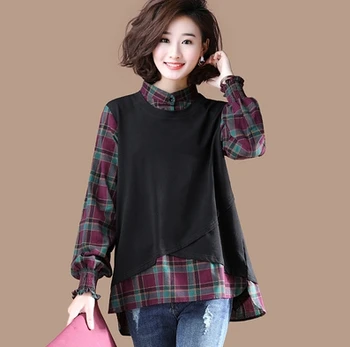 Plus Size 4xl Fake Two Women's Blouse Patchwork Shirt Women Plaid Blusas Stitching Blouses Large Top Female Ladies Tops Blusa
Plus Size 4xl Fake Two Women's Blouse Patchwork Shirt Women Plaid Blusas Stitching Blouses Large Top Female Ladies Tops Blusa