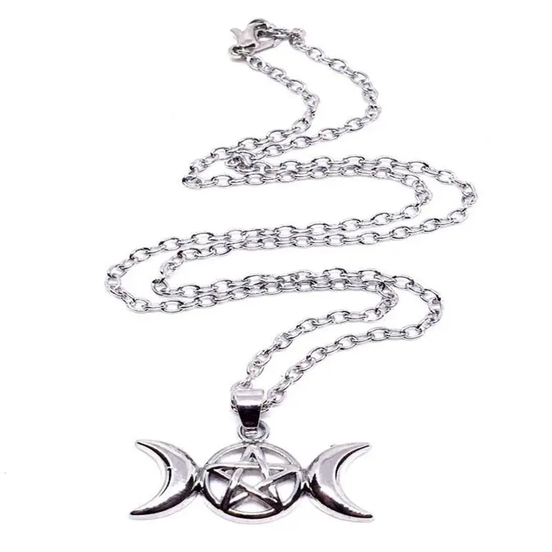 Triple Moon Pendant Goddess Wiccan Pentacle Necklace Vintage Silver Gothic Statement Collares Necklace For Women Fashion Jewelry
Triple Moon Pendant Goddess Wiccan Pentacle Necklace Vintage Silver Gothic Statement Collares Necklace For Women Fashion Jewelry