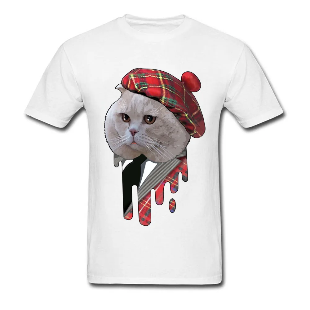 Hip hop Scottish cat Round Collar T Shirts VALENTINE DAY Tops & Tees Short Sleeve for Men Cheap 100% Cotton Cool T-shirts Scottish cat white