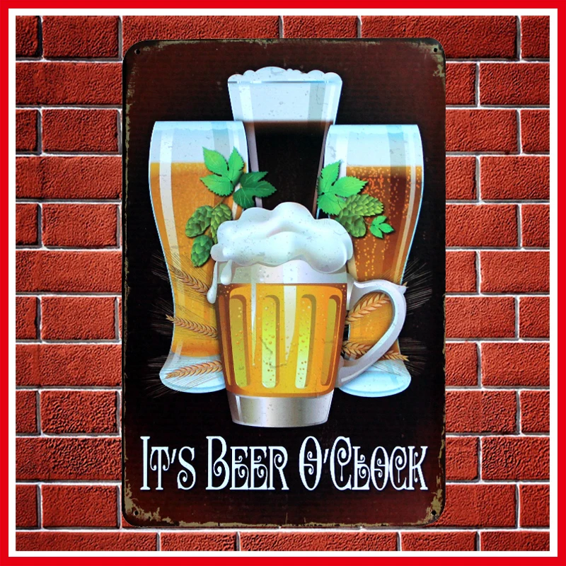 

Hot It Is Beer 0 Clock 20*30CM Vintage Metal Tin Sign Retro Plaque Poster Bar Pub Club Wall Home Decor Wall Stickers Poster Art