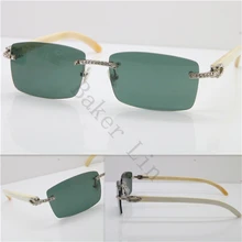 

New FRAMES RIMLESS Smaller Big Stones White Genuine Natural Sunglasses Unisex luxury brand Sun Glasses Best Quality with 3524012