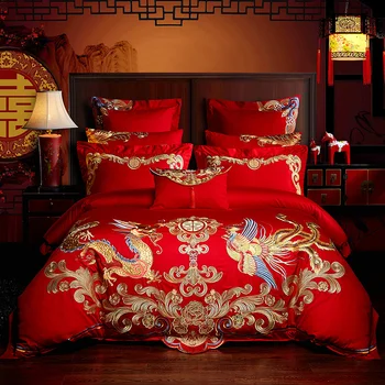 Luxury 100% Cotton Red Wedding Style Gold Loong Phoenix Embroidery Bedding Set Duvet Cover Bed sheet/Linen Bedspread Pillowcases
Luxury 100% Cotton Red Wedding Style Gold Loong Phoenix Embroidery Bedding Set Duvet Cover Bed sheet/Linen Bedspread Pillowcases