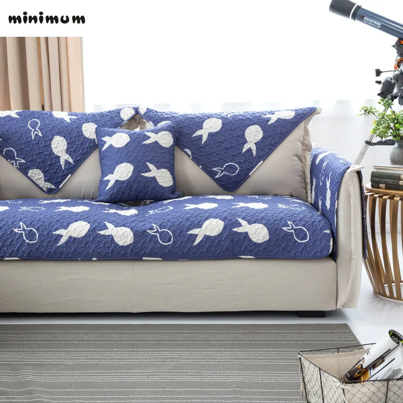 Image Nordic modern Small fish sofa mat simple cloth cotton sofa sets cover towel dark blue non slip cushion customized free shipping