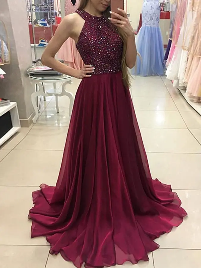 Ensotek 2020 Fashion A-Line Sleeveless Halter Beaded Prom Dress Burgundy Evening Formal Dress Prom Gowns Vestidos de Noiva
Ensotek 2020 Fashion A-Line Sleeveless Halter Beaded Prom Dress Burgundy Evening Formal Dress Prom Gowns Vestidos de Noiva