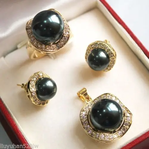 10mm &14mm black South sea Shell Pearl Earrings Ring Necklace Pendant Set AAA style Fine Noble real Natural free shipping
10mm &14mm black South sea Shell Pearl Earrings Ring Necklace Pendant Set AAA style Fine Noble real Natural free shipping