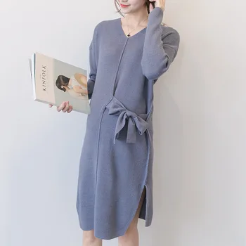 Maternity Women V-neck Long Sleeve Knit Dress New Moms Loose Fit Slit Hem Sashes Waist Knitting Pullover Fashion Sweater Dresses
Maternity Women V-neck Long Sleeve Knit Dress New Moms Loose Fit Slit Hem Sashes Waist Knitting Pullover Fashion Sweater Dresses