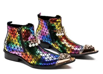 New Imitate Snake Leather Men Oxford Shoes Pointed Toes Mix Colour Ankle Boots Male Pearl Diamond-type Lattice Rainbow Men Shoes
New Imitate Snake Leather Men Oxford Shoes Pointed Toes Mix Colour Ankle Boots Male Pearl Diamond-type Lattice Rainbow Men Shoes