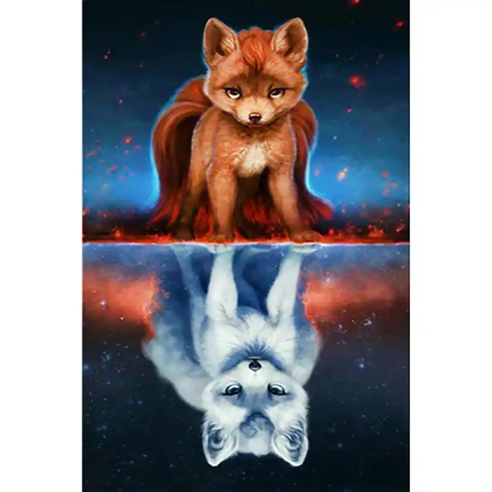 5d diy diamond pictures cross stitch animal fox reflection full
