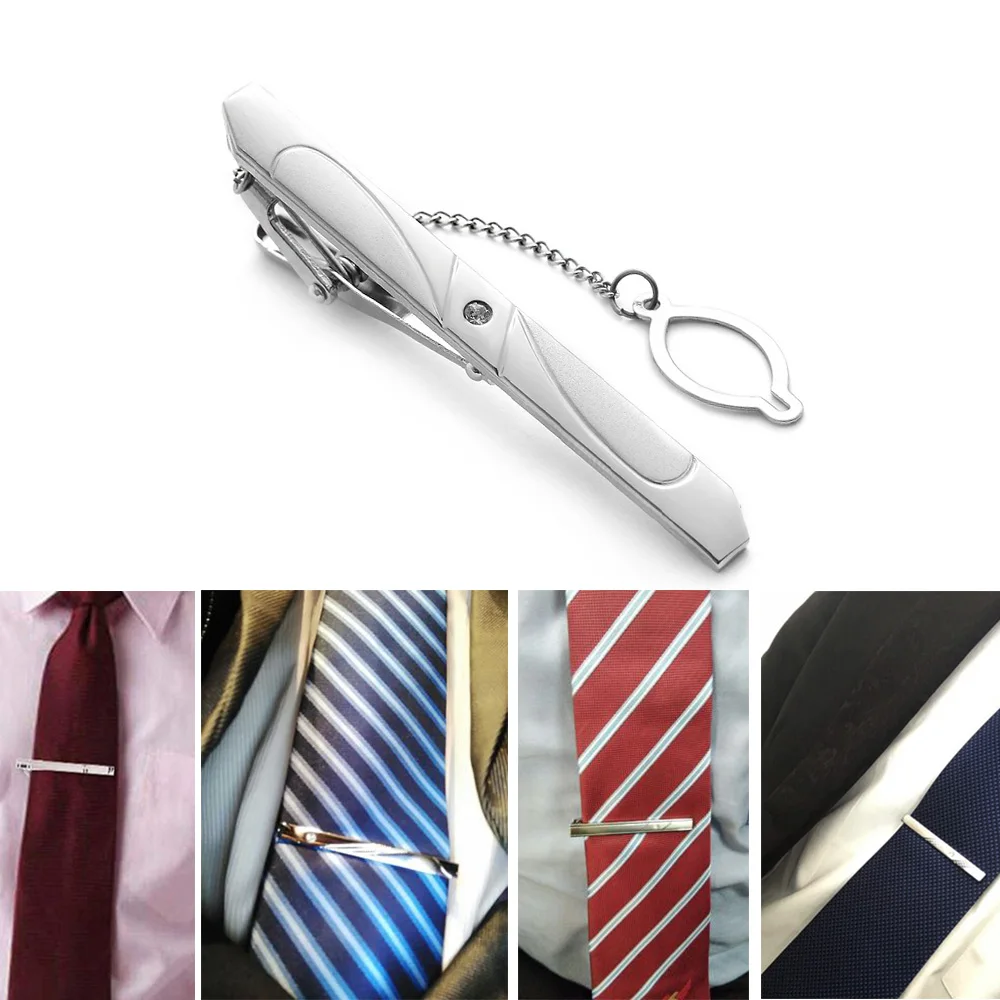 Hombre Sencillo Cromado Acero Inoxidable Estándar Clip Para Corbata Cierre