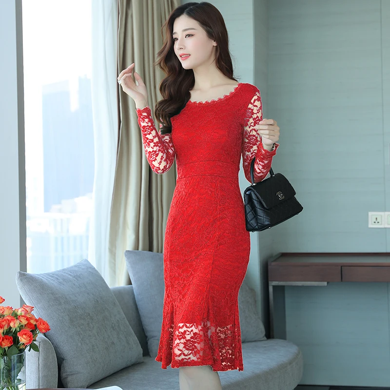 2018 New Spring Fashion Women's Clothing O-Neck Hollow Out Embroidery Dress Long Sleeve Trumpet Lace Dresses Female
2018 New Spring Fashion Women's Clothing O-Neck Hollow Out Embroidery Dress Long Sleeve Trumpet Lace Dresses Female