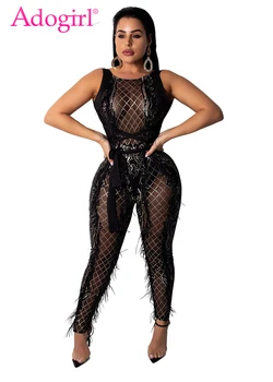 Adogirl Feather Sequins Sheer Mesh Bandage Jumpsuit Halter Lace Up Backless Night Club Party Outfits Women Sexy Romper Playsuits
Adogirl Feather Sequins Sheer Mesh Bandage Jumpsuit Halter Lace Up Backless Night Club Party Outfits Women Sexy Romper Playsuits