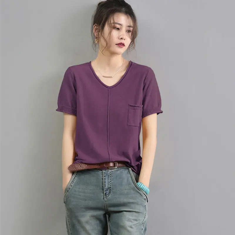Litvriyh summer new lady knitted sweater female pullover V-neck short sleeve thin pullovers women sweater cotton knit top jumper
Litvriyh summer new lady knitted sweater female pullover V-neck short sleeve thin pullovers women sweater cotton knit top jumper