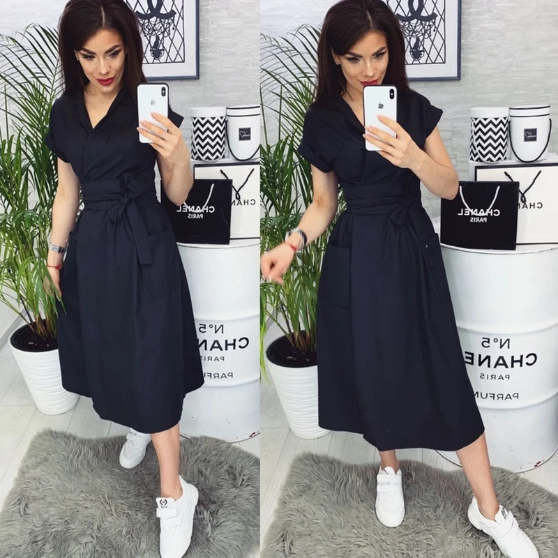 2019 Women Vintage Sashes A Line Solid Dress Ladies Short Sleeve V Neck Elegant Party Dress Fashion Casual Pockets Long Dresses
2019 Women Vintage Sashes A Line Solid Dress Ladies Short Sleeve V Neck Elegant Party Dress Fashion Casual Pockets Long Dresses