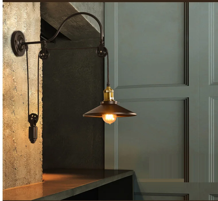 American Country Style Vintage Iron RH Loft Industrial LED Black Lift Retractable Pulley Wall Lights Indoor Lighting
American Country Style Vintage Iron RH Loft Industrial LED Black Lift Retractable Pulley Wall Lights Indoor Lighting