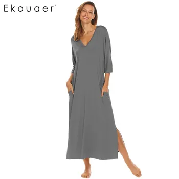 Ekouaer Casual Nightdress Sleepwear Women Sleep Gown V-Neck 3/4 Sleeve Solid Loose Long Maxi Nightgown With Pocket Homewear
Ekouaer Casual Nightdress Sleepwear Women Sleep Gown V-Neck 3/4 Sleeve Solid Loose Long Maxi Nightgown With Pocket Homewear