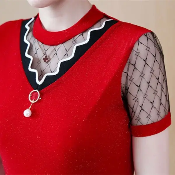 Blusas Mujer De Moda Korean Mesh Spliced Lace Blouse Short Sleeve Slim Women Shirts Office Work Womens Tops and Blouses DF2639
Blusas Mujer De Moda Korean Mesh Spliced Lace Blouse Short Sleeve Slim Women Shirts Office Work Womens Tops and Blouses DF2639