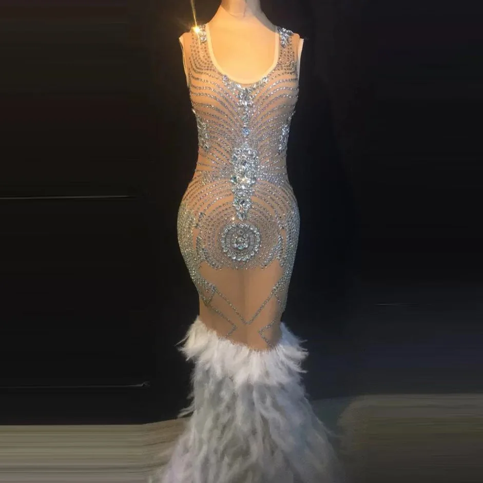 Handmade White feather Crystal Diamonds Nude Mesh Dress Birthday Celebrate Transparent Net Dress Evening
Handmade White feather Crystal Diamonds Nude Mesh Dress Birthday Celebrate Transparent Net Dress Evening