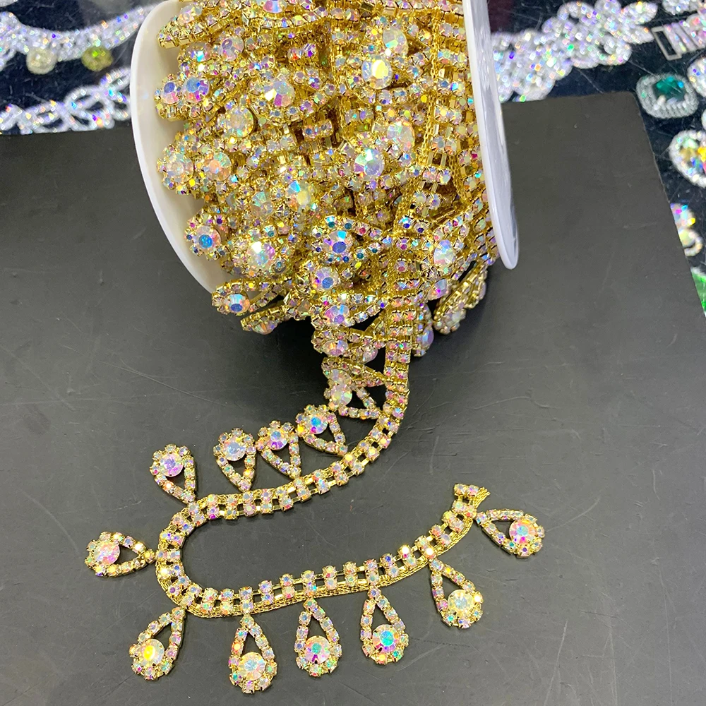 Good quality tassel Crystal AB Rhinestone Cup Chain Sew On Rhinestone Gold Base Trim For Wedding Dress Rhinestone Belt
Good quality tassel Crystal AB Rhinestone Cup Chain Sew On Rhinestone Gold Base Trim For Wedding Dress Rhinestone Belt
