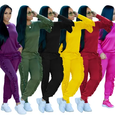 Autumn Winter Two Pieces Set For Women O-neck Lantern Sleeve Coat and Elastic Waist Pants Ladies Casual Ruffles Clothing Sets
Autumn Winter Two Pieces Set For Women O-neck Lantern Sleeve Coat and Elastic Waist Pants Ladies Casual Ruffles Clothing Sets