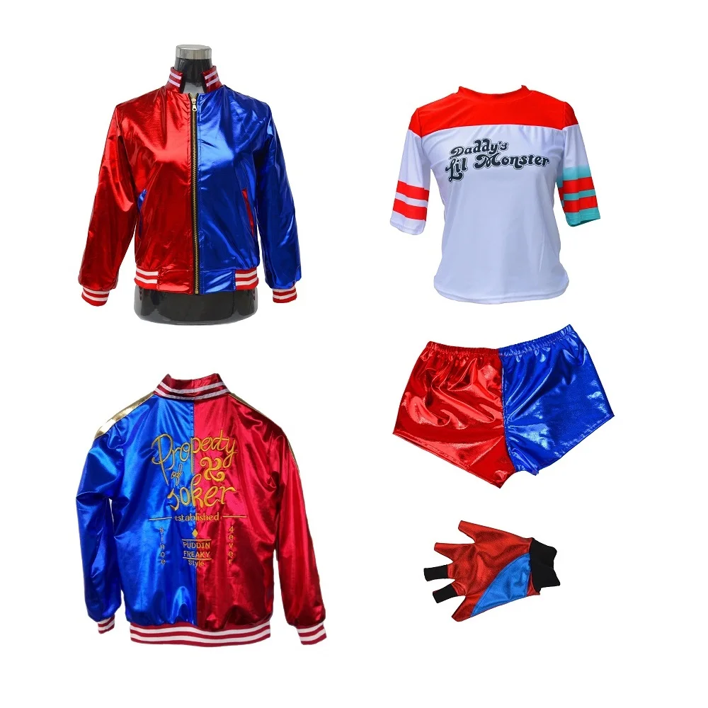 Suicide Squad cosplay Costumes Quinn Harley Monster T Shirt coat Jacket Pants Bracelet Belt necklace Gloves Accessories Full Set
Suicide Squad cosplay Costumes Quinn Harley Monster T Shirt coat Jacket Pants Bracelet Belt necklace Gloves Accessories Full Set
