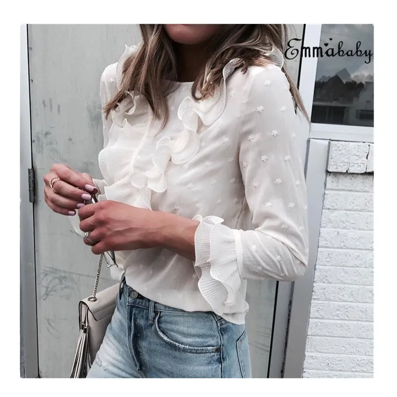 Fashion Women Loose Long Sleeve Ruffle Blouse Frill Tops Solid Casual Summer White Ruffled Butterfly SleeveT-Shirt
Fashion Women Loose Long Sleeve Ruffle Blouse Frill Tops Solid Casual Summer White Ruffled Butterfly SleeveT-Shirt