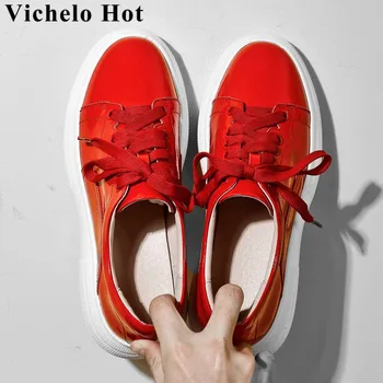 Vichelo Hot cow patent leather lace up sneakers flat platform round toe breathable streetwear large size vulcanized shoes L1f2
Vichelo Hot cow patent leather lace up sneakers flat platform round toe breathable streetwear large size vulcanized shoes L1f2