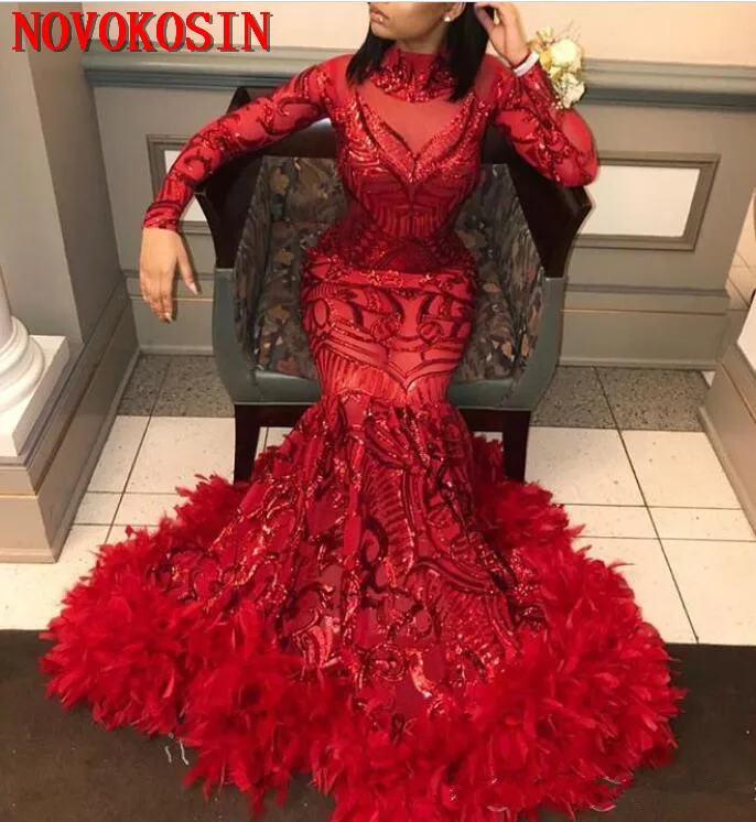 Red Mermaid Feather Prom Dresses 2019 New Long Sleeve Floor Length Sequined High Neck Formal Evening Dress Party Gowns
Red Mermaid Feather Prom Dresses 2019 New Long Sleeve Floor Length Sequined High Neck Formal Evening Dress Party Gowns
