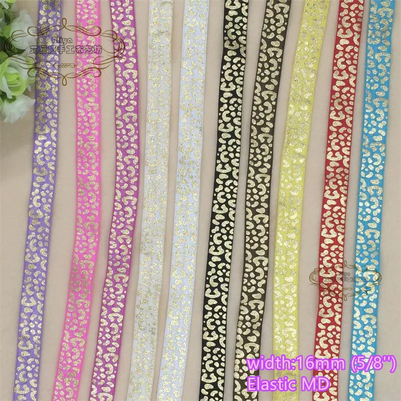 10 colors Elastic Ribbon Hot stamped gold leopard pattern 5/8'' 15mm width flexible tape headband Hairbow accessory 10 yards
10 colors Elastic Ribbon Hot stamped gold leopard pattern 5/8'' 15mm width flexible tape headband Hairbow accessory 10 yards
