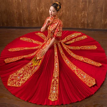 Women Vintage Dragon Embroidery Cheongsam Chinese Bride Wedding Dress New Red Elegant Evening Gowns Oriental Half Sleeve Qipao 
Women Vintage Dragon Embroidery Cheongsam Chinese Bride Wedding Dress New Red Elegant Evening Gowns Oriental Half Sleeve Qipao