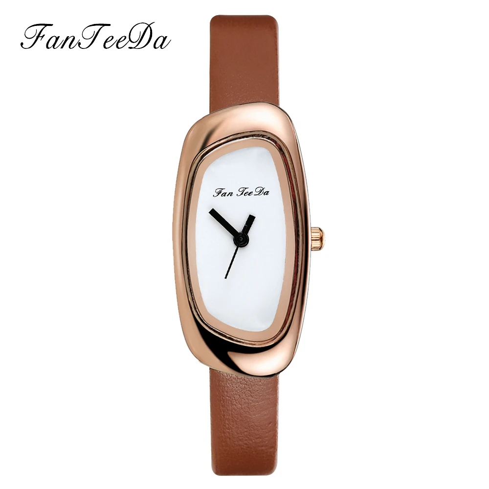 

2018 FanTeeDa Brand Leather Quartz Women Watches Fashion Casual Bracelet Wristwatches Rose Gold Simple Dial Sport Clock FD028